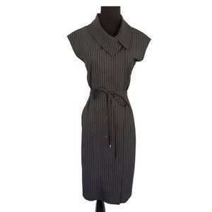 Ellen Tracy Pinstripe Gray Suit Dress Women 14 Tailored Career Wear Short Sleeve